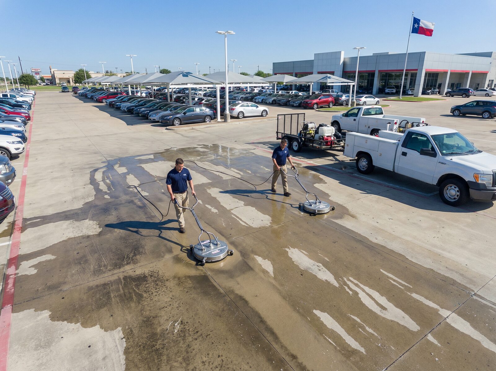 Car dealership pressure washing lot cleaning Texas