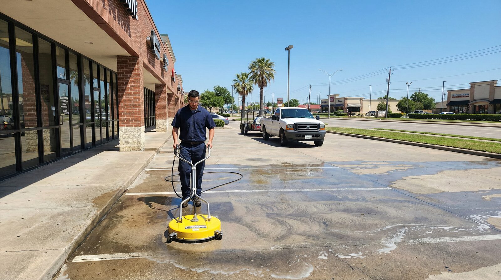 Commercial pressure washing Conroe TX strip mall